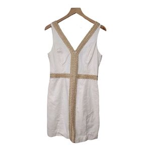 Lilly Pulitzer White and Gold Resort White Bentley Shift Night Out Dress…